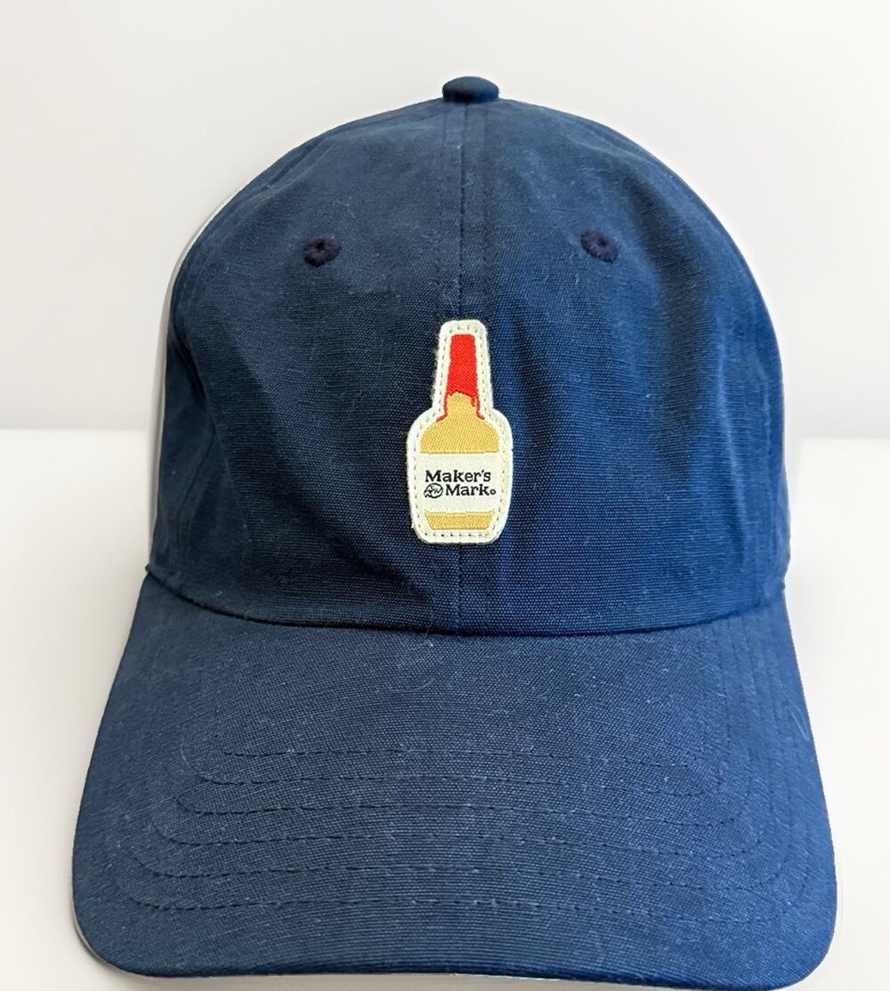 Makers Mark Kentucky Whiskey Unisex Navy Embroidered Leather Strapback Hat Cap